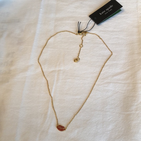 Kate Spade Gold Tone Hit The Town Mini Lip Pendant Necklace Red CZ Accents NWT - Picture 9 of 14